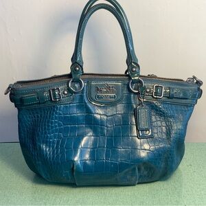COACH Madison Sophia Croc Embossed Teal Turquoise Green Satchel Bag